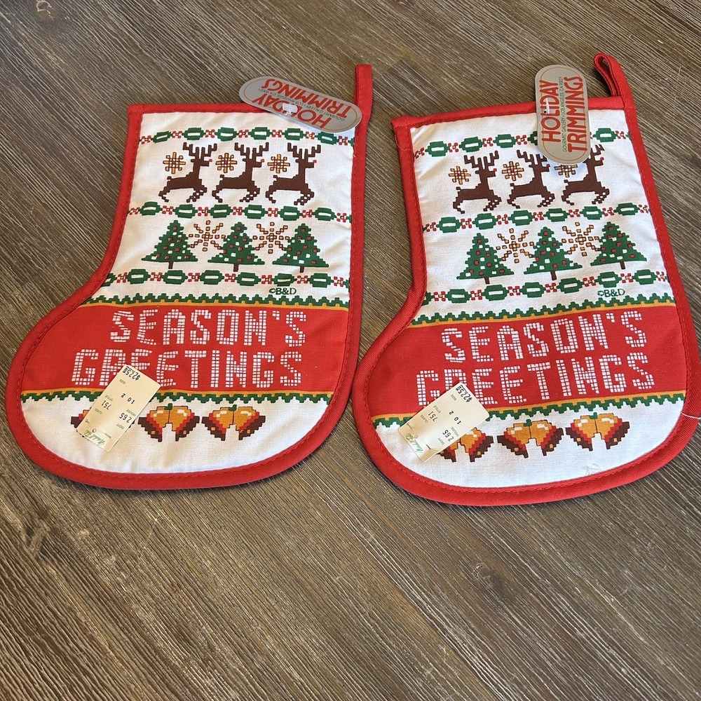 Vintage Christmas Gift Pot Holders‎ NWT Quilted Stocking LOT NOS